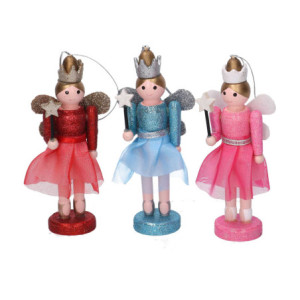 Set 3 Fatine Legno 20x4x13,5 cm Decorazione Casa e Natale