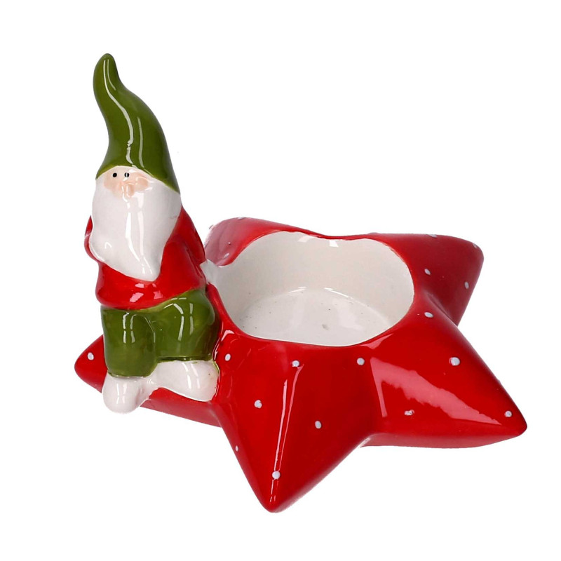 Set 4 Portacandele Ceramica Stella Rosso 11x11x8,5 cm Casa