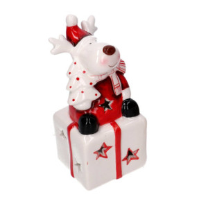 Set 4 Pacchi Regalo Ceramica Bianco Rosso Renna LED 7x6,5x14 cm