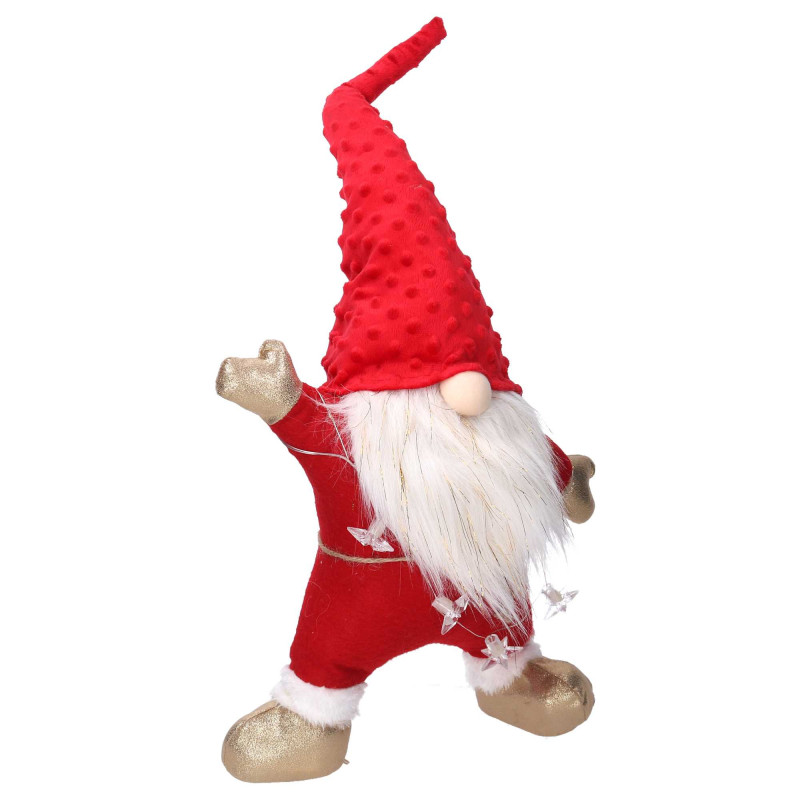 Gnomo Tessuto Rosso con LED 28x12x48 cm Decorazione Natalizia