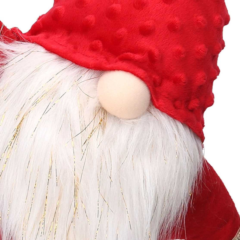Gnomo Tessuto Rosso con LED 28x12x48 cm Decorazione Natalizia