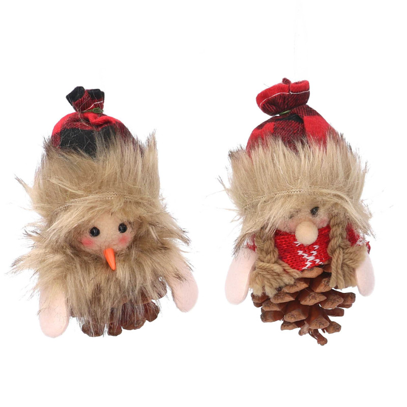 Set 6 Pigne Tessuto Pupazzo Rosso 8x6x14 cm Decorazione Natale