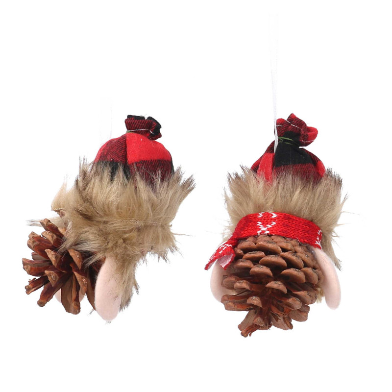 Set 6 Pigne Tessuto Pupazzo Rosso 8x6x14 cm Decorazione Natale