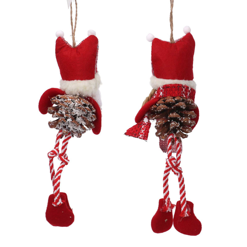 Set 8 Pigne Tessuto Pupazzo Rosso 9x9x26 cm Decorazione Natale