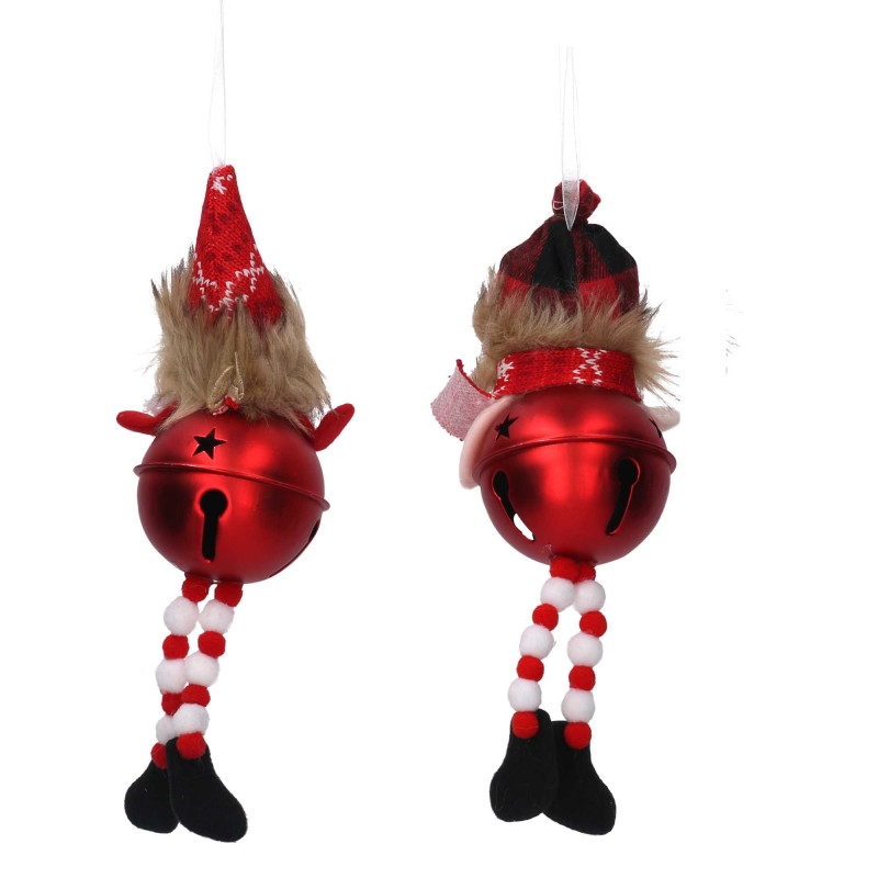 Set 4 Campanelli Metallo Pupazzo Rosso Ø8x30 cm Natale
