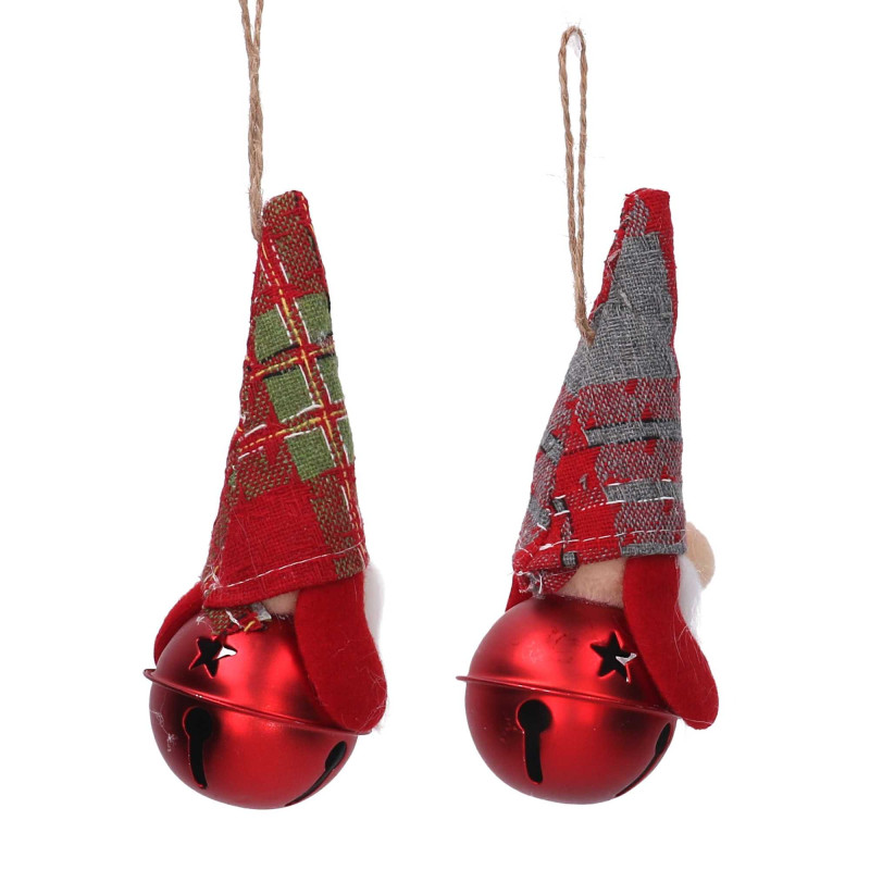 Set 6 Campanelli Metallo Gnomo Rosso Ø6x18,5 cm Natale