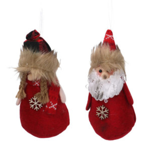 Set 6 Addobbi Albero Tessuto Rosso 2 Assortiti 10x6,5x2 cm Natale