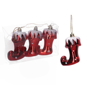 Set 6 Addobbi Albero Plastica Scarpe Rosse 14x9x4,5 cm Natale