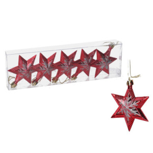 Set di 6 Stelle Rosse in Plastica per Albero di Natale