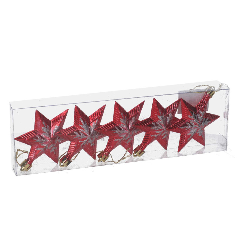 Set di 6 Stelle Rosse in Plastica per Albero di Natale