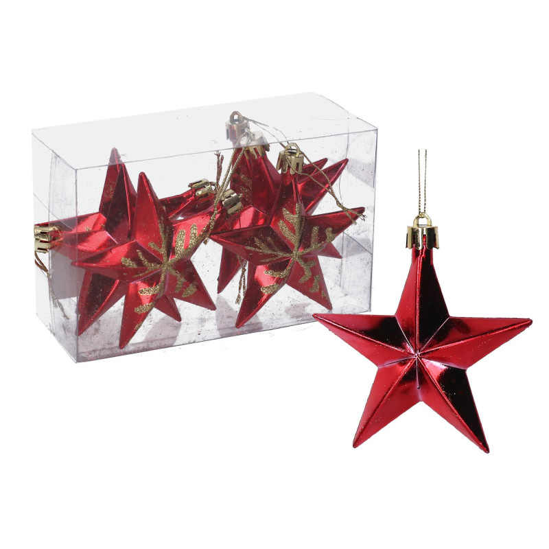 Set di 6 Stelle Rosse in Plastica per Albero di Natale