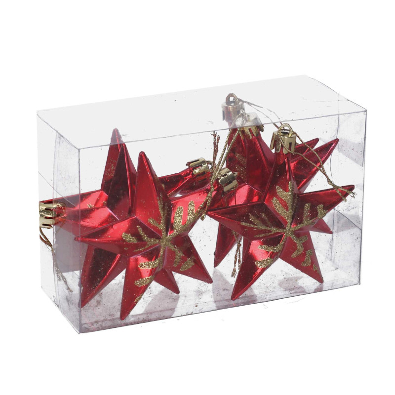Set di 6 Stelle Rosse in Plastica per Albero di Natale