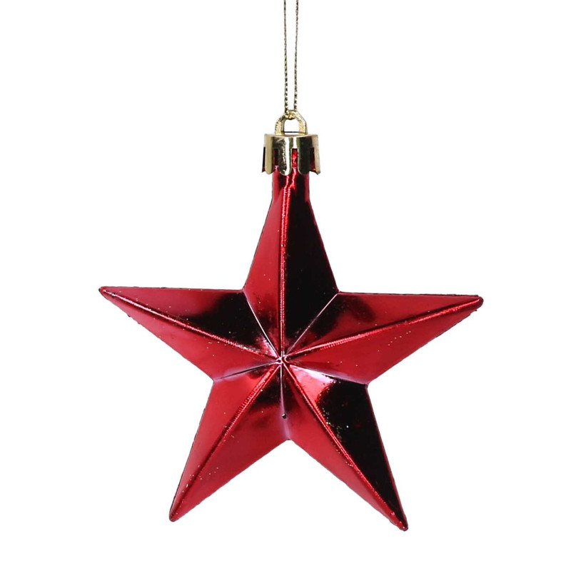 Set di 6 Stelle Rosse in Plastica per Albero di Natale