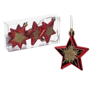 Set di 6 Stelle Plastica Rosso 15x7x3 cm Decorazioni Natale