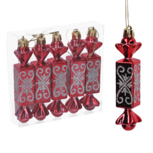 Set 6 Caramelle Plastica Rosso 12,5x12,5x2,7 cm Natale