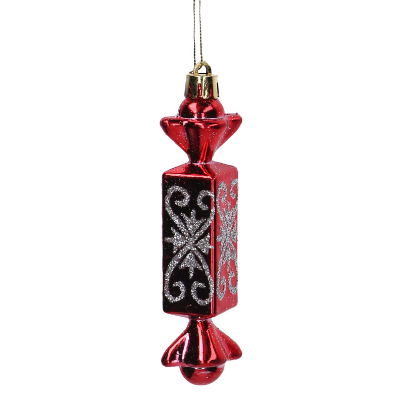Set 6 Caramelle Plastica Rosso 12,5x12,5x2,7 cm Natale