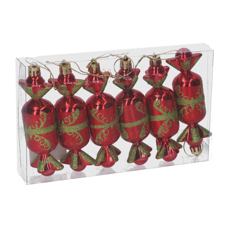 Set 4 Caramelle Plastica Rosso 20x12x3,5 cm Decorazioni Natale