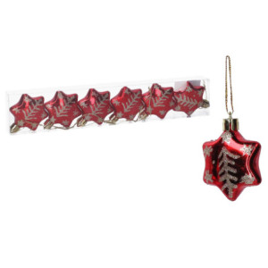 Set di 6 Stelle Rosse in Plastica per Albero di Natale