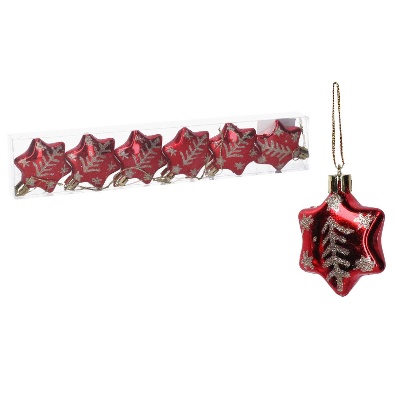 Set di 6 Stelle Rosse in Plastica per Albero di Natale