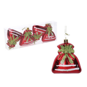 Set 6 Addobbi Albero Plastica Sacco Rosso 26x9x4 cm Natale