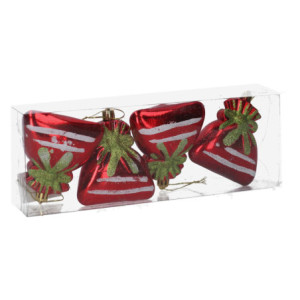 Zoom Set di 6 Addobbi per albero plastica sacco confezione 4 pz rosso cm 26x9x4