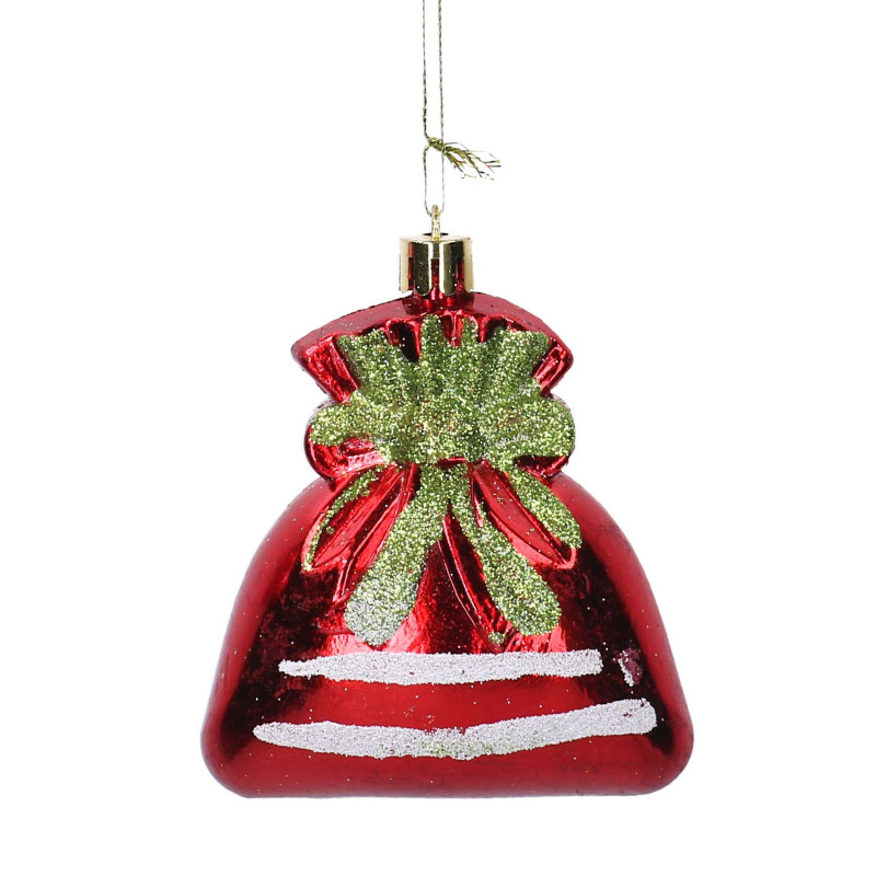 Set 6 Addobbi Albero Plastica Sacco Rosso 26x9x4 cm Natale