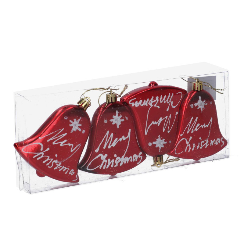 Set 6 Campane Plastica Rosso 25,5x10,4x2 cm Natale