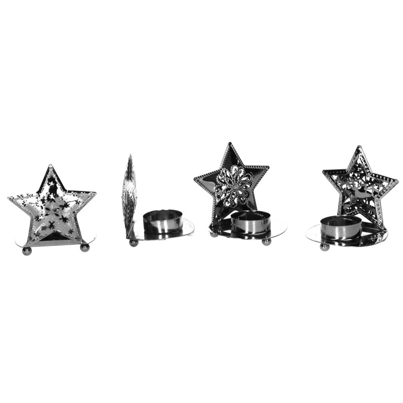 Set 4 Portacandele Metallo Stella Argento 9x7,5x9,5 cm Casa