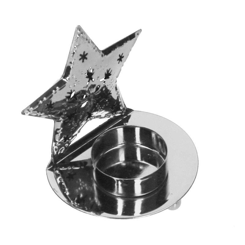 Set 4 Portacandele Metallo Stella Argento 9x7,5x9,5 cm Casa