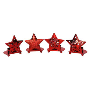 Set 4 Portacandele Metallo Stella Rosso 9x7,5x9,5 cm Casa