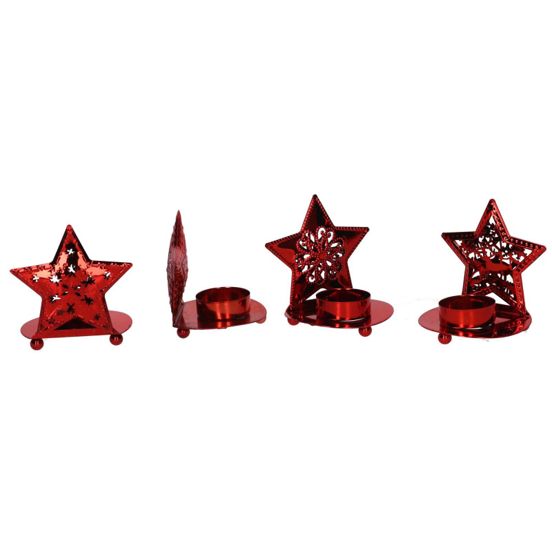 Set 4 Portacandele Metallo Stella Rosso 9x7,5x9,5 cm Casa