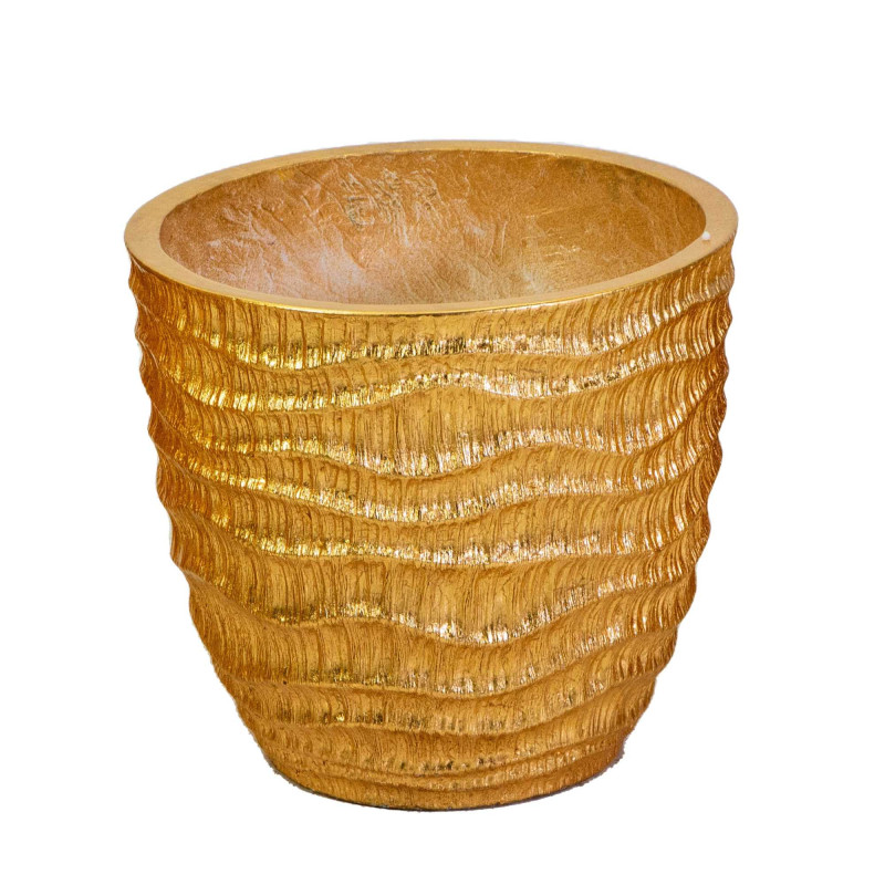 Portavaso Resina Oro Ø36x39,5 cm Design Moderno per Giardino