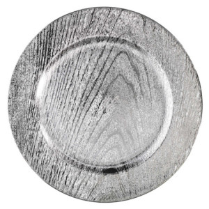 Set di 6 Sottopiatti Plastica Effetto Legno Argento Ø33 cm