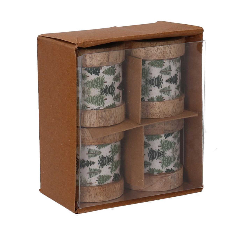 Set 2 Portatovaglioli Legno Alberi Verde 11x11x5 cm Tavola