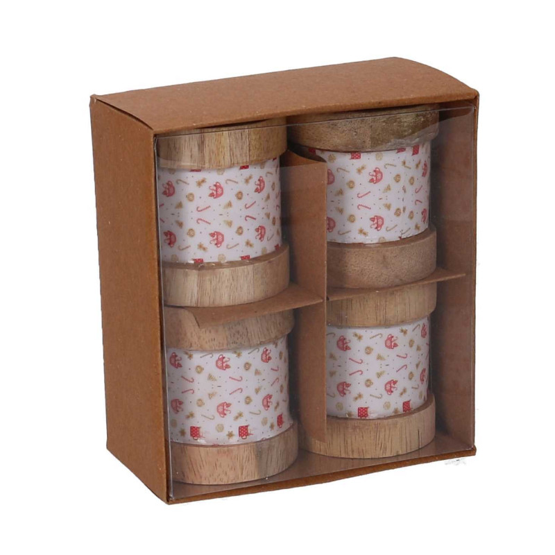 Set 2 Portatovaglioli Legno Rosso 11x11x5 cm Tavola Natalizia