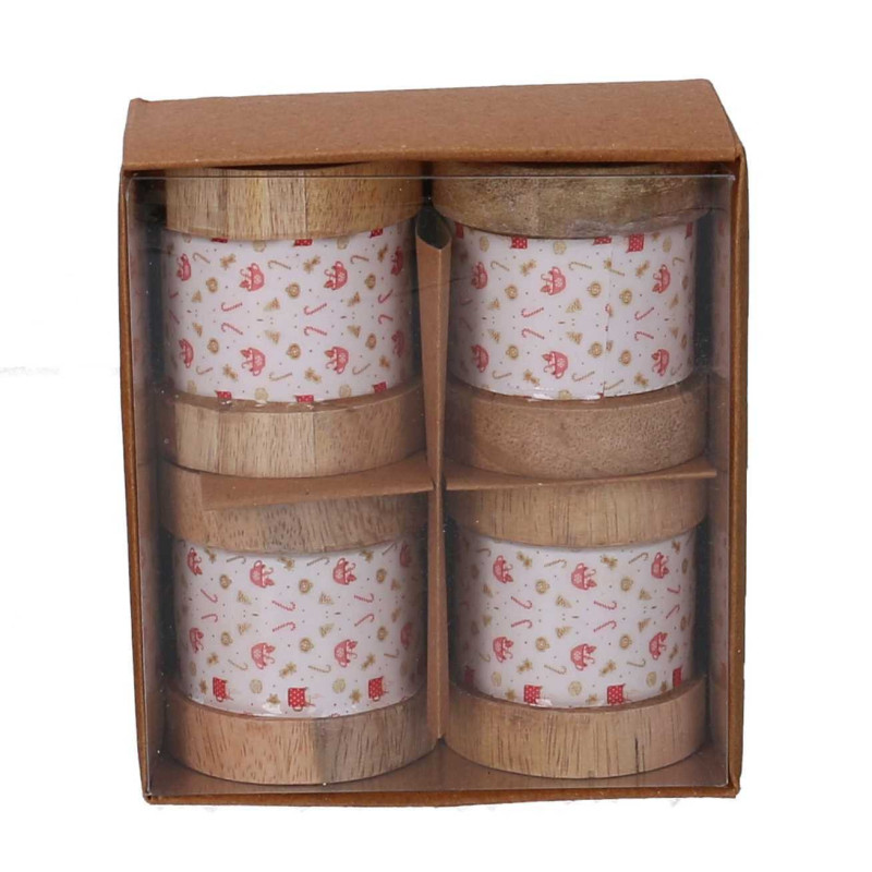 Set 2 Portatovaglioli Legno Rosso 11x11x5 cm Tavola Natalizia