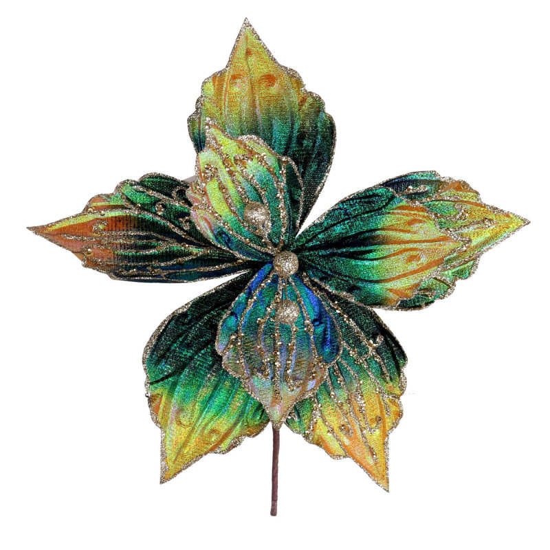 Set 6 Fiori Tessuto Verde Blu Giallo Ø26 cm Decorazione Casa