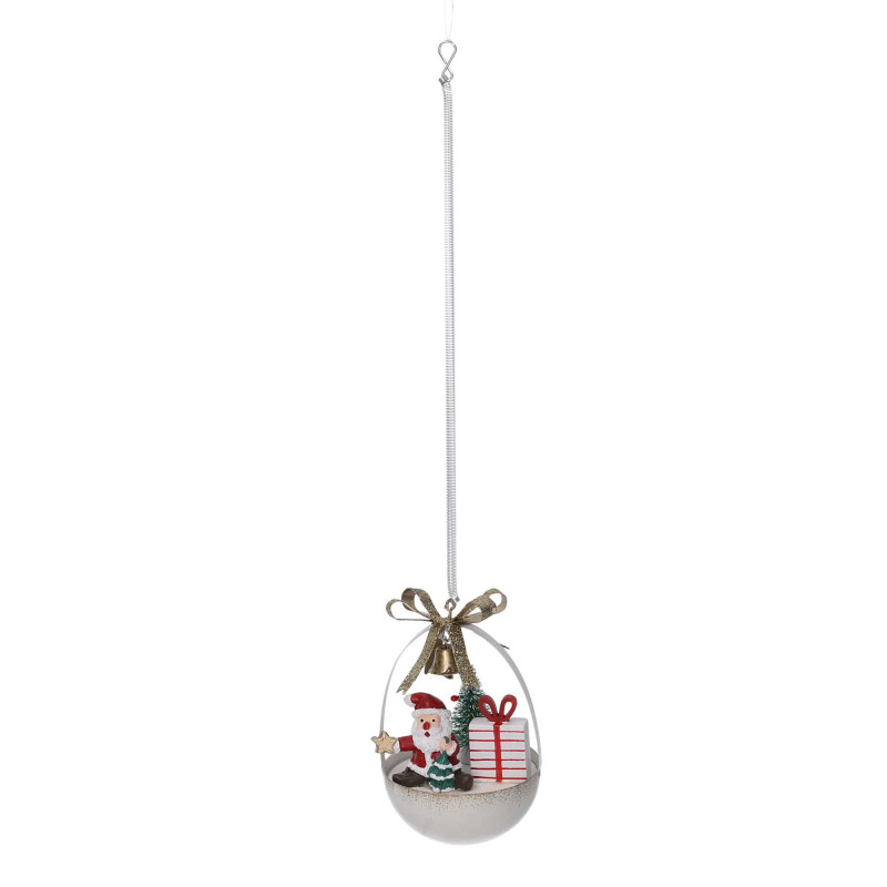Set di 2 Sfere Metallo con Babbo Natale Crema Ø8 cm Decorazione