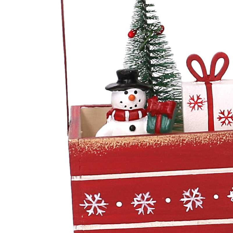 Set 2 Pacchi Regalo Legno con Pupazzo di Neve Rosso 8x8x15,5 cm