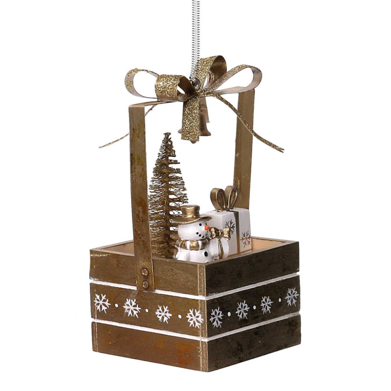 Set 2 Pacchi Regalo Legno con Pupazzo di Neve Oro 6,5x6,5x12,5 cm