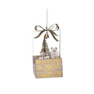 Zoom Set di 2 Pacchi regalo legno con pupazzo di neve oro cm 6,5x6,5h12,5