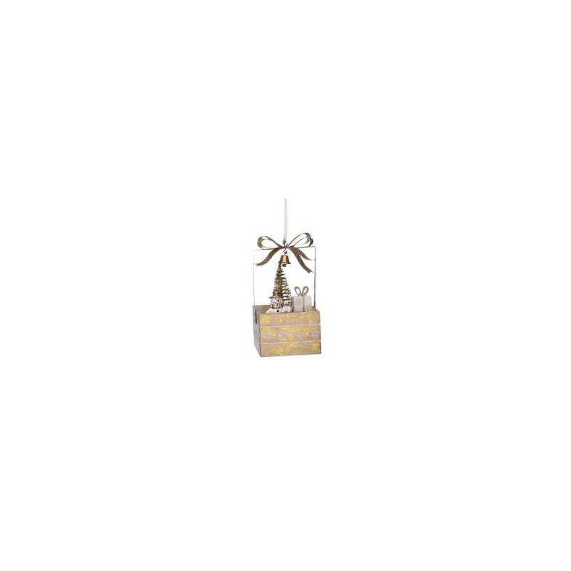 Set 2 Pacchi Regalo Legno con Pupazzo di Neve Oro 6,5x6,5x12,5 cm