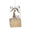 Set 2 Pacchi Regalo Legno con Pupazzo di Neve Oro 6,5x6,5x12,5 cm