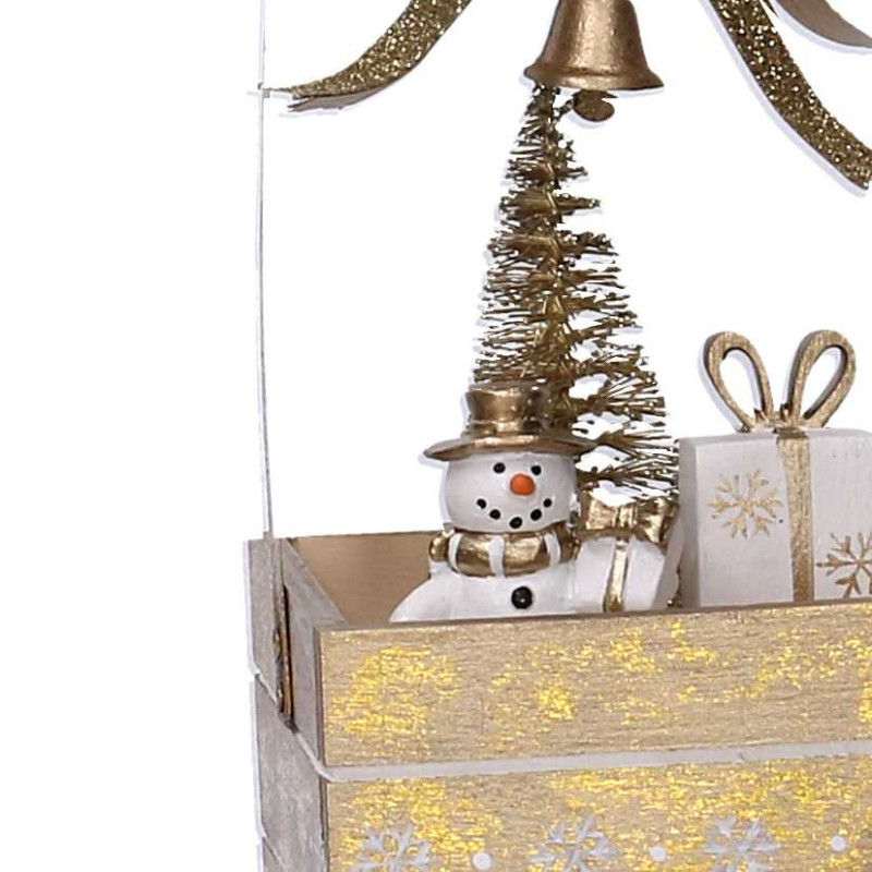 Set 2 Pacchi Regalo Legno con Pupazzo di Neve Oro 6,5x6,5x12,5 cm