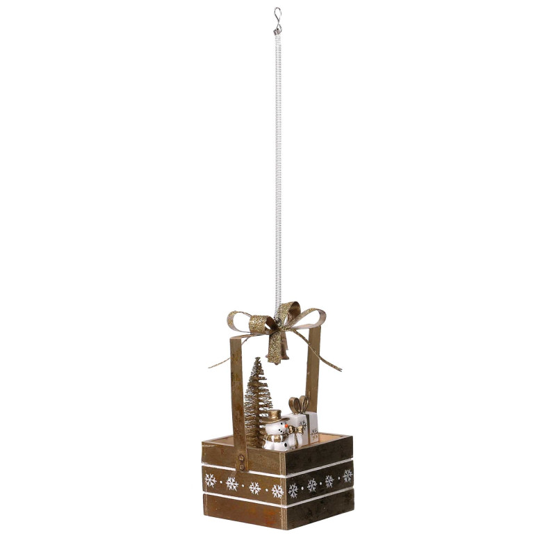 Set 2 Pacchi Regalo Legno con Pupazzo di Neve Oro 8x8x15,5 cm