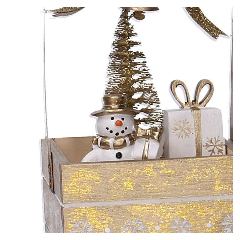 Set 2 Pacchi Regalo Legno con Pupazzo di Neve Oro 8x8x15,5 cm