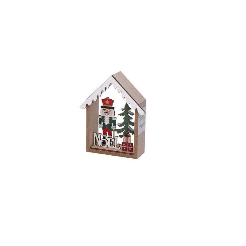 Set di 4 Soldatini Legno in Casetta Naturale 13,5 cm Decorazione