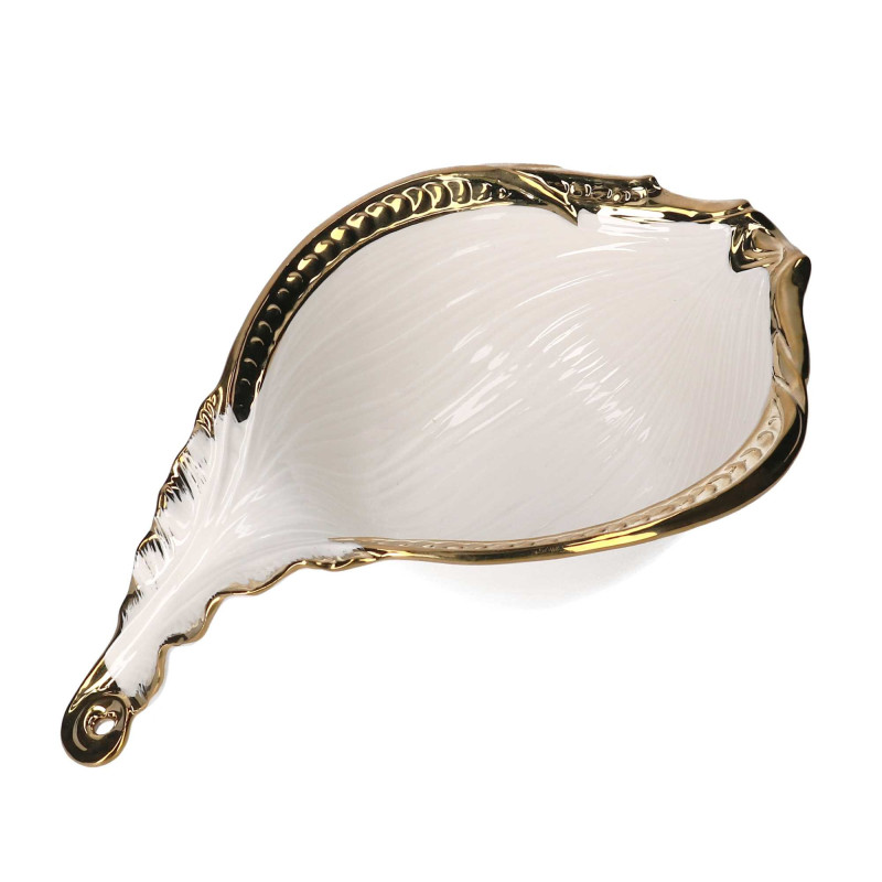 Set di 2 Svuotatasche Ceramica Foglia Oro e Bianco Design