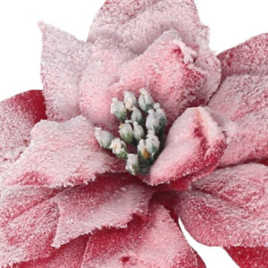 Zoom Set di 12 Fiori tessuto stella di natale innevatorosso cm ø14h20