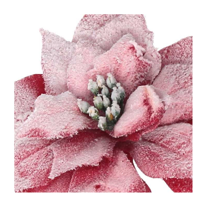 Set 12 Fiori Tessuto Stella di Natale Innevato Rosso Ø14x20 cm